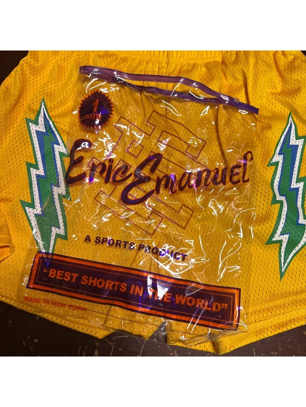 Eric Emanuel Mens Yellow Logo Elastic Waist Pockets Comfort Mesh Shorts Size 2XL
